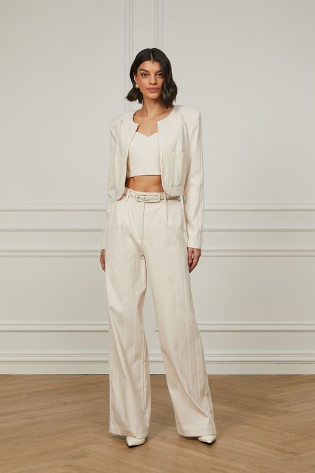 Blazer Alfaiataria Bege Com Bolsos Frontais Bege - 44