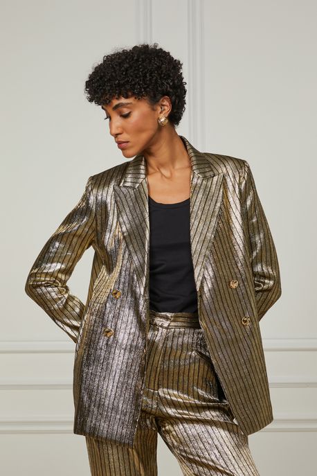 Blazer Dourado Em Jacquard Com Botões Frontais Ouro - 36