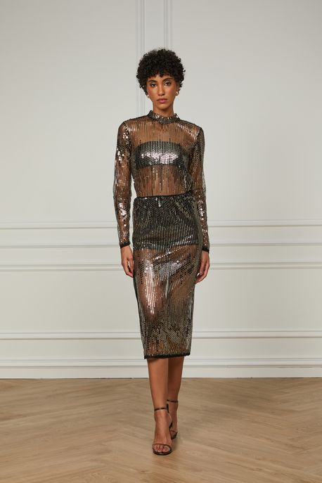 Saia Midi De Paetê Preto - 38