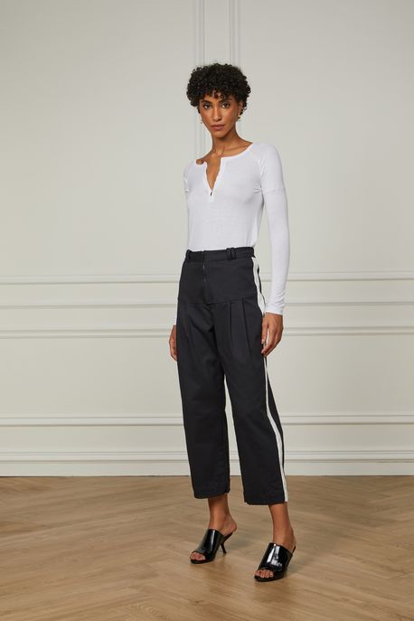 Calça Ziper Colors Preta Preto/Bege Manha - 40