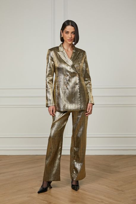Calça Reta Alfaiataria Com Bolso Ouro - 40