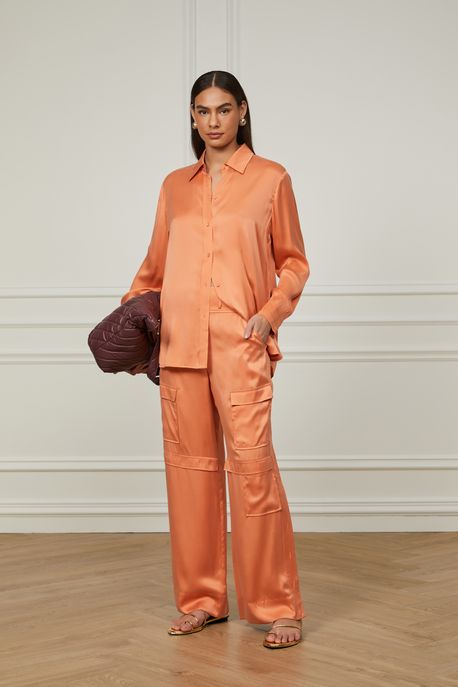 Calça De Seda Cargo Rose Cós Largo Rose Bronze - 42