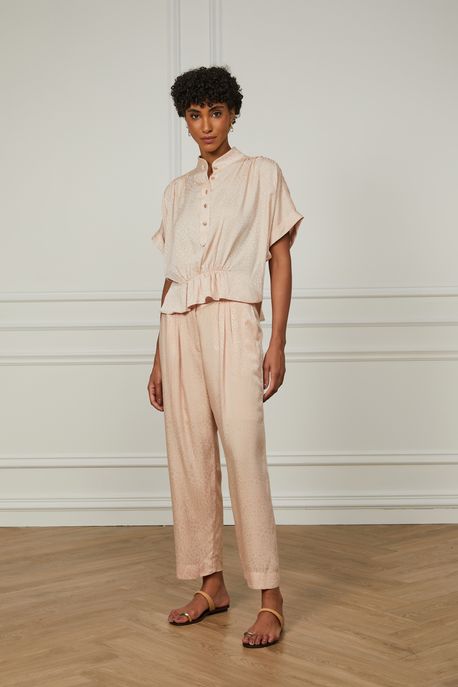 Calça De Jacquard Com Pala Nude Pregas Nude Lace - 36