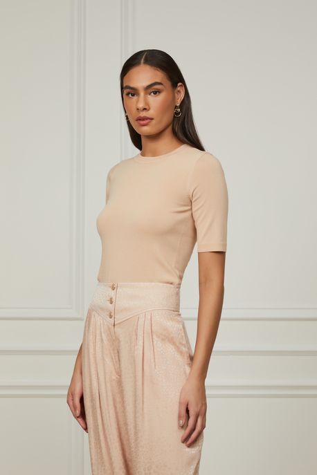 T-Shirt De Tricot Color Básica Nude Nude Lace - M