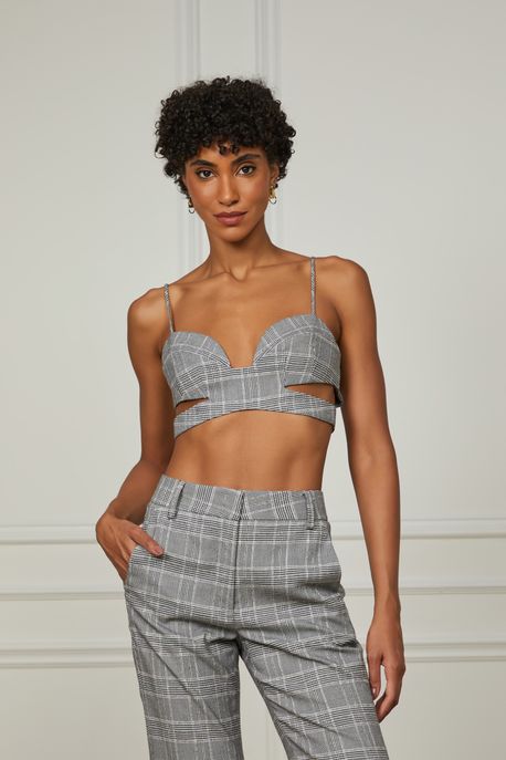 Top Xadrez Com Alcinhas Preto - 34