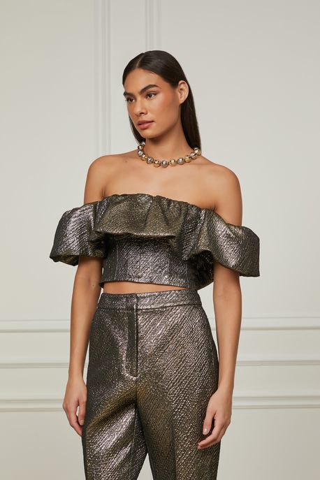 Top Bombom Sem Alças Com Textura Dourado - 38