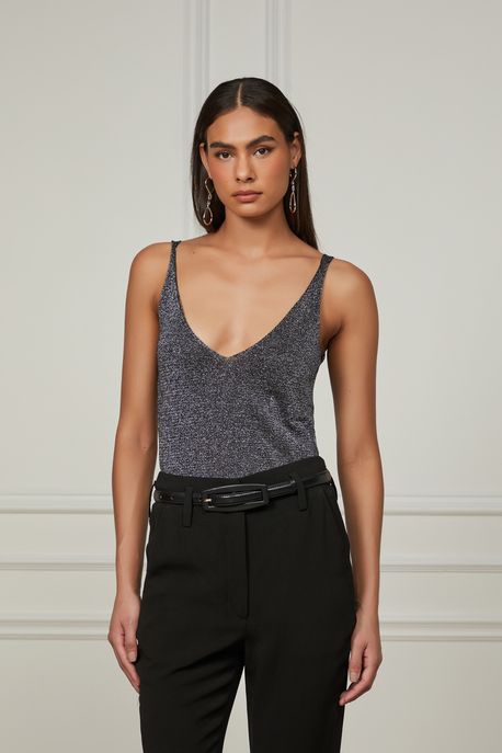 Regata De Tricot Prata Com Decote v Prata - M
