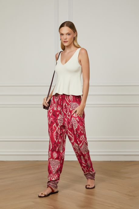 Regata De Tricot Com Decote v e Detalhe Peplum Basic Off White - GG