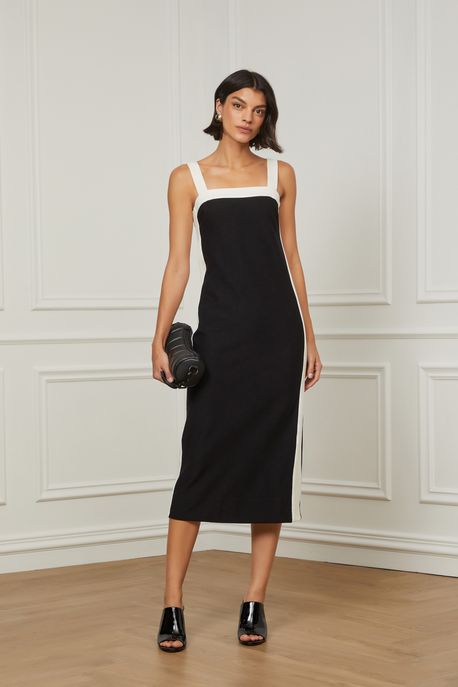Vestido Bicolor Malha Preto - P
