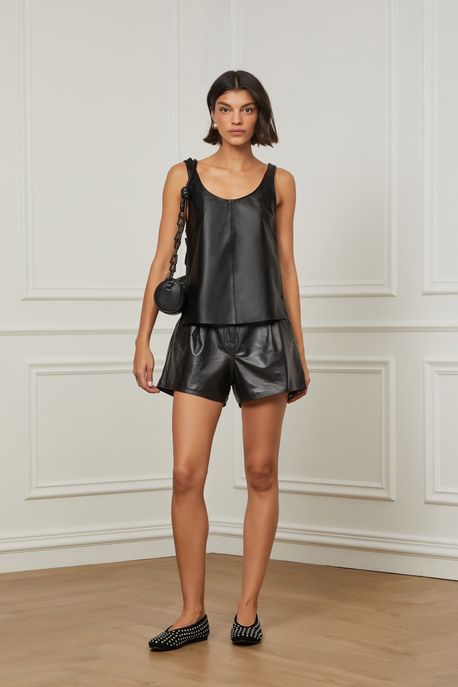 Short De Couro Cos Pespontado Preto - 40