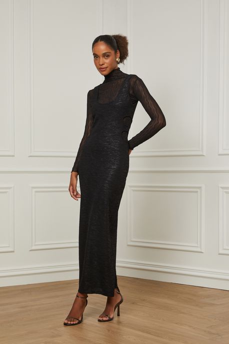 Vestido Com Recortes Velvet Preto - 38