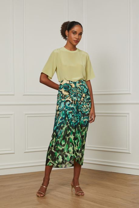 Saia Devorê Midi Franzida Estampada Est Bar Fig Ikat Color g - 34