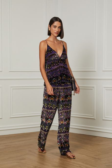 Calça Reta Pijama Roxo Plum - 40