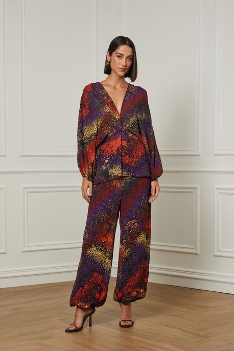 Calça De Georgette Estampada Com Hotfix Est Pois Confeti Color - 34