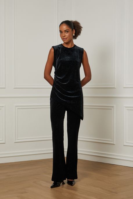 Calça Pantalona De Veludo Com Boca Larga Preto - G