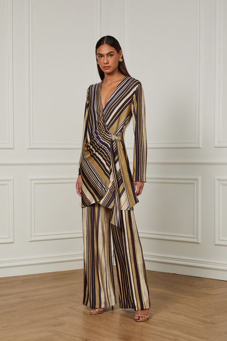 Vestido Túnica Cachecouer De Jersey Manga Longa Estampado Listras Est Listra Relíquia Eclipse e Ouro - M
