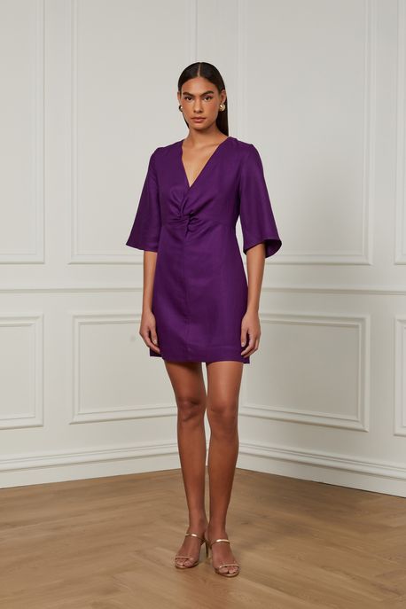 Vestido Curto Reto Decot v Detalhe Torção Roxo Roxo Plum - 40
