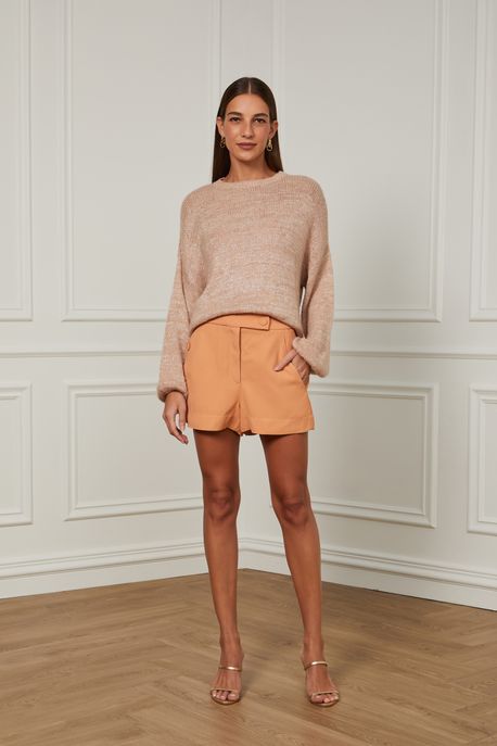 Short De Crepe Bege Amanteigado Bege Amanteigado - 42