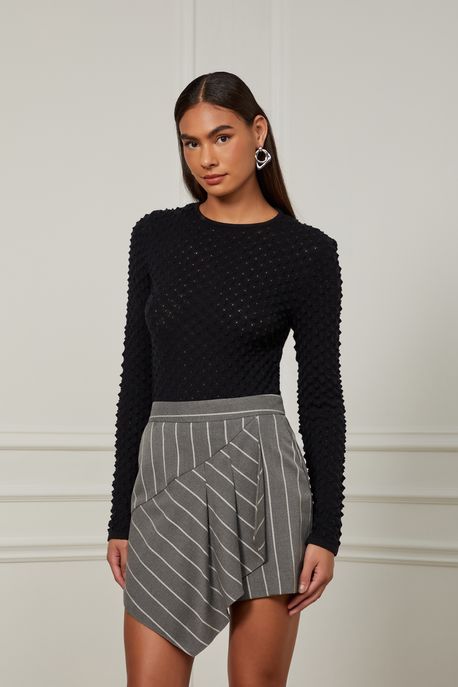 Short Saia Alfaiataria Com Babado Cinza - 42