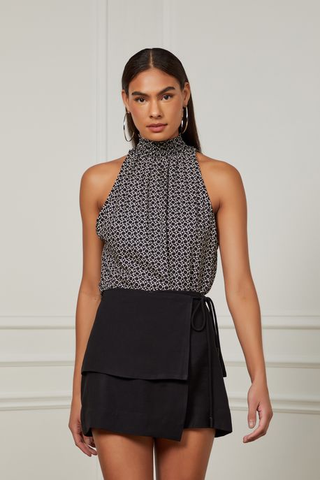 Blusa Raglan Sem Manga Gola Alta De Lastex Estampada Est Geo Pois Ciranda - 42