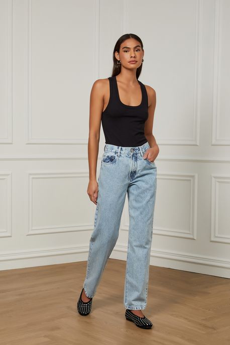 Blusa Regata De Malha Decote Nadador Detalhe Debrum Preto - P