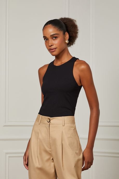 Blusa Regata De Malha Decote Redondo Preto - P