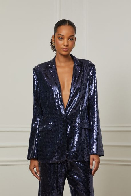 Blazer De Paetê Azul Eclipse Azul Eclipse - 38