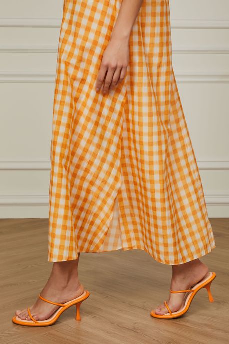 Mule De Couro Tiras Paralelas Volume Laranja Sun - 39