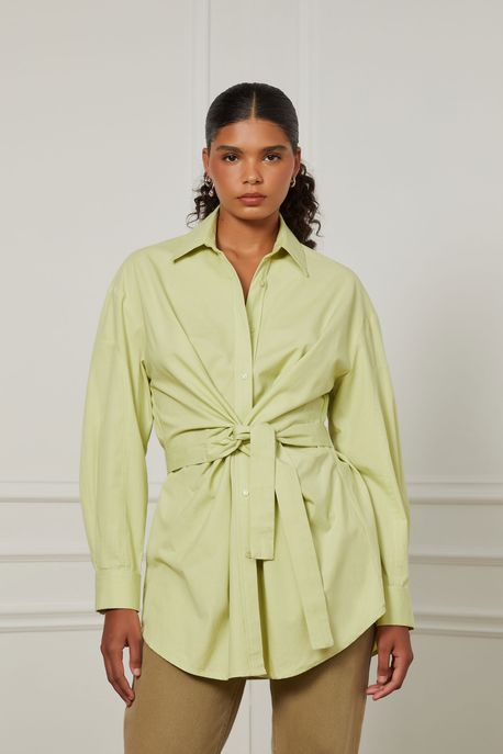 Camisa De Popeline Com Amarração Verde Pear - M