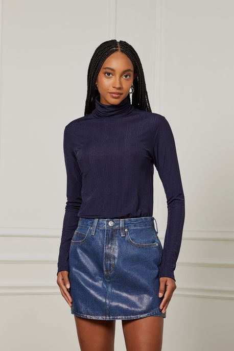 Blusa De Malha Manga Longa Abertura Costas Azul Eclipse - P