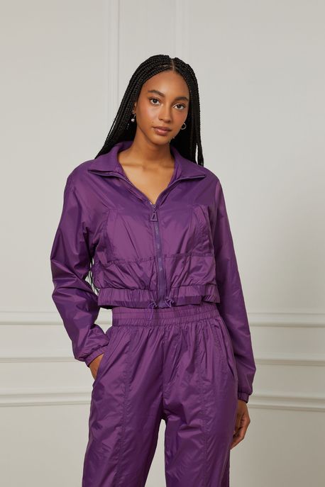 Jaqueta De Nylon Curta Com Gola De Rib Roxo Plum - G