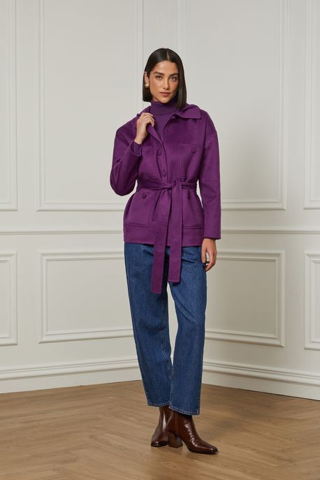 Casaco De Lã Com Capuz Roxo Roxo Plum - 36