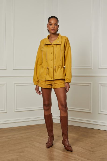 Short De Sarja Com Elástico Na Cintura Mostarda Mostarda Ouro - 36