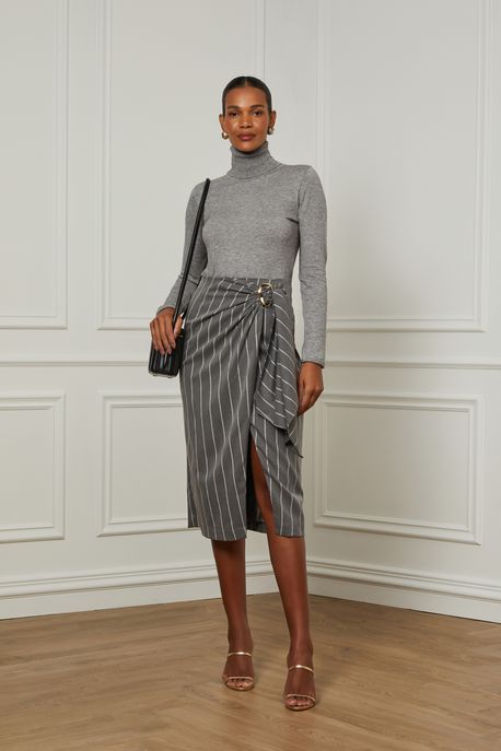 Saia Midi Envelope Com Passante Lateral Cinza - 42