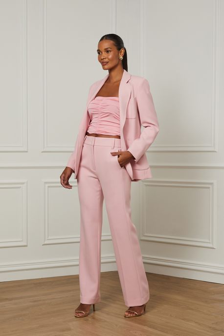 Calça De Alfaiataria Mix Lã Rosa Doce