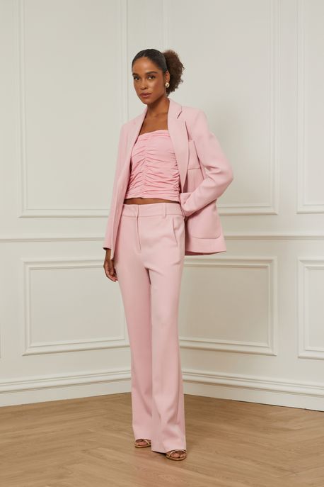 Blusa De Jersey Franzida Com Alça Removível Rosa Rosa Doce - P