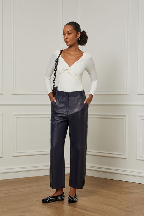 Body De Malha Manga Longa Detalhe Decote Tranpassado Off White - PP
