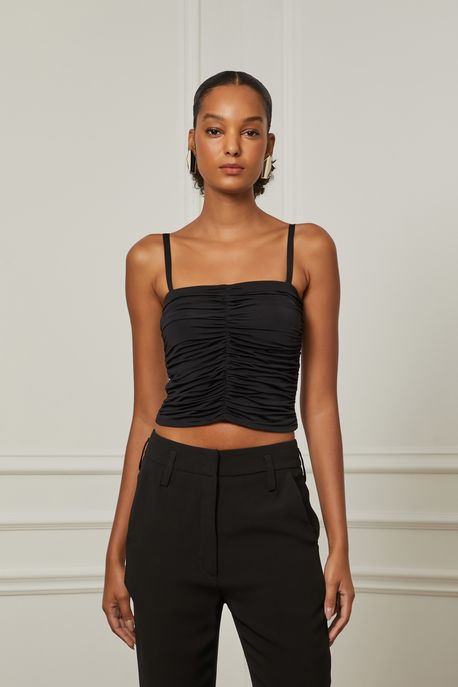 Blusa De Jersey Franzida Com Alça Removível Preto Preto - P