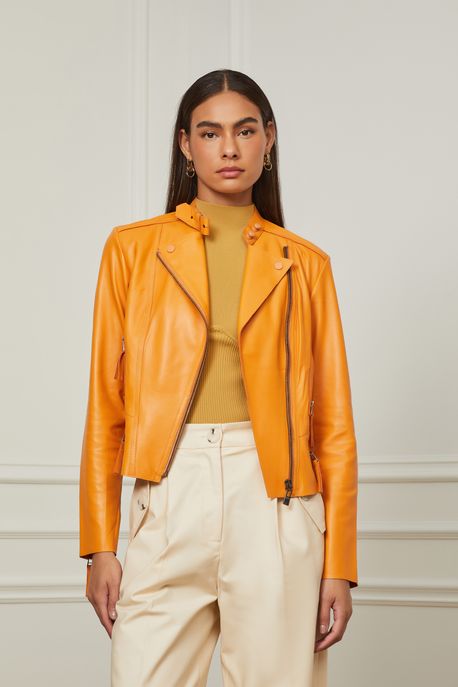 Jaqueta De Couro Motor Classica Caramelo Caramelo Golden - 38