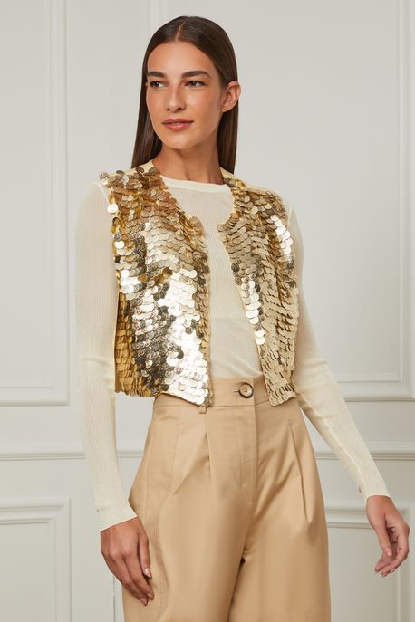 Colete Dourado Cropped Bordado Ouro - G