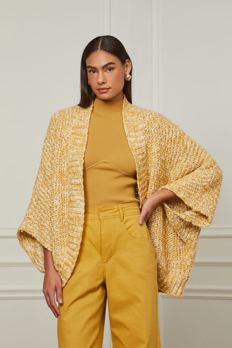 Casaco De Tricot Com Manga Wrap Mostarda Mostarda Ouro - G