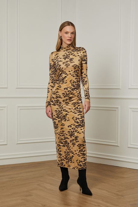 Vestido Manga Longa Onca Est Onca Tapecaria Caramelo - PP