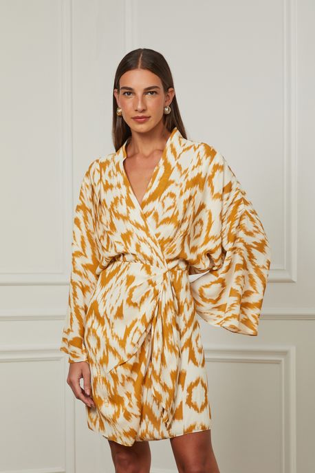 Vestido De Seda Curto Estampado Com Amarração Est Ikat Pipa Sunflower m - 44
