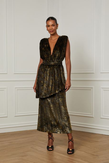 Saia Longa Babado Dourado Dourado - 38