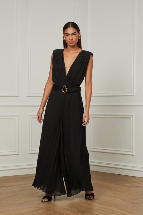 Calça Plissada Preta Cintura Alta Preto - 40