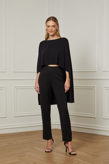 Calça De Jersey Reta Com Cós De Gorgorão Preto - P