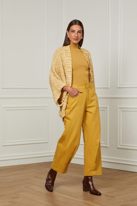 Calça De Sarja Mostarda Com Prega Perna Mostarda Ouro - 42