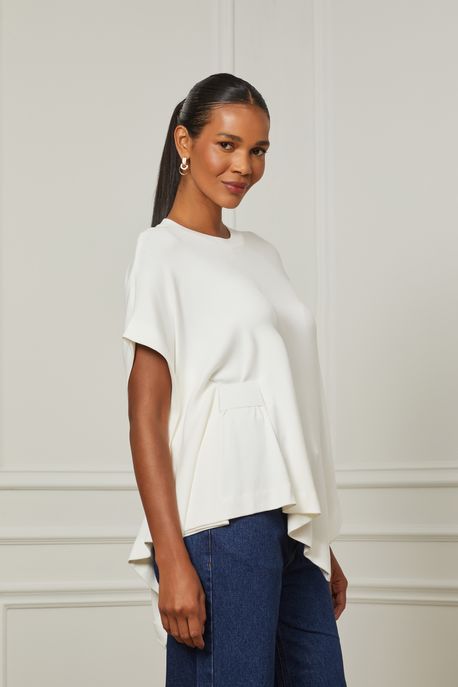 Blusa De Malha Com Ponta Assimétrica Preto Off White - P