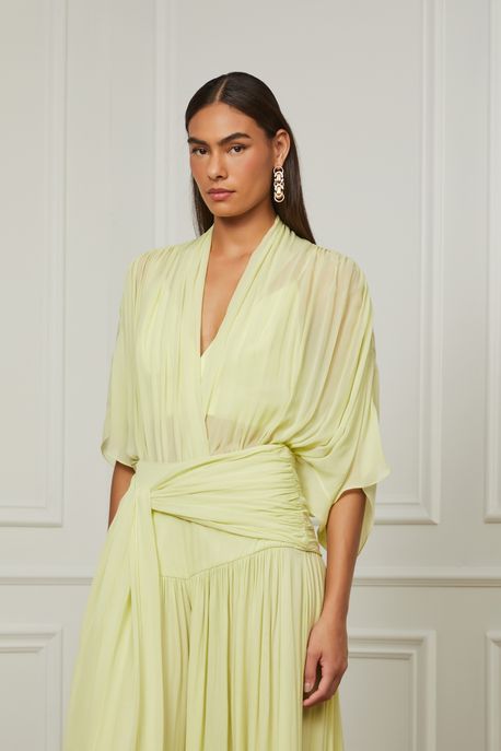 Body De Georgette Com Decote Profundo e Top Amarelo Polen - 40
