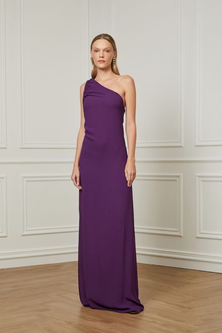 Vestido De Georgette Longo Um Ombro Só e Decote Nas Costas Roxo - 40